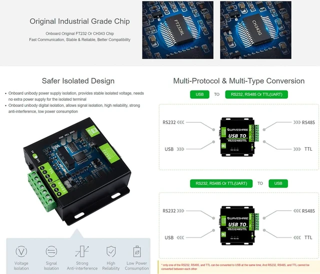 Alt view image 4 of 7 - Industrial Grade Isolated USB Converter, USB TO RS232/485/TTL Converter CH343G Chip, Multi-Protocol/Multi-Type Conversion Multiple Protection, Support Mac, Linux, Android, Windows 11/10/8.1/8/7