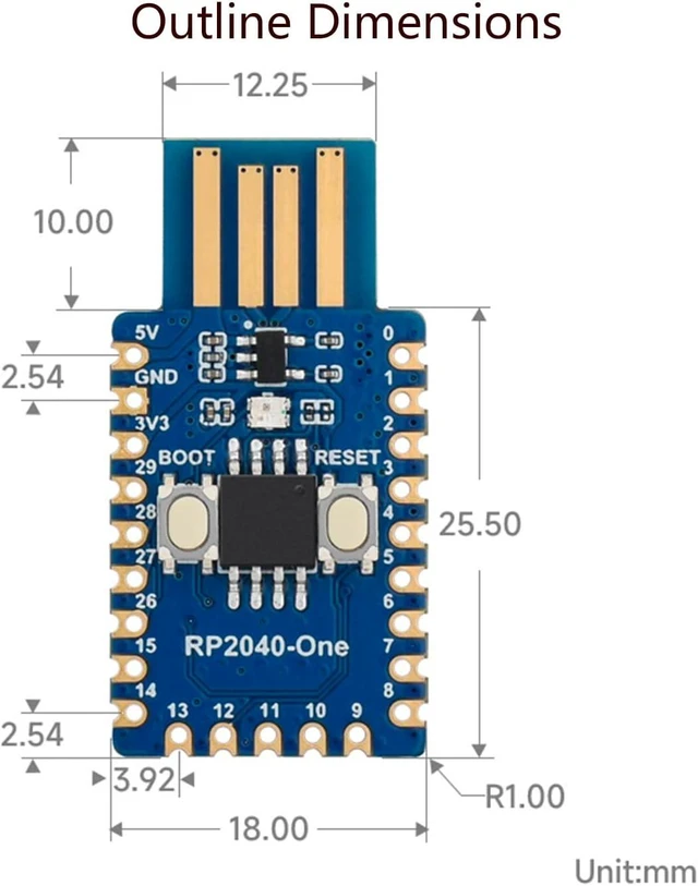 Alt view image 7 of 7 - RP2040-One, Pico-Like MCU Board Based on Raspberry Pi RP2040, 4MB Flash MCU Board, Dual-Core Arm Cortex M0+ Processor up to 133 MHz, Onboard USB Type-A Plug,Plug and Play