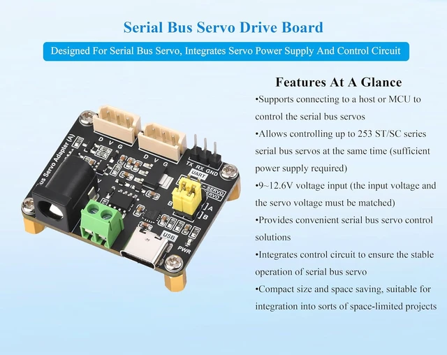 Alt view image 2 of 7 - 2PCS Serial Bus Servo Driver Board, Support Up to 253 ST/SC Series Serial Bus Servos, Servo Power Supply and Control Circuit, Support UART and USB Control for Raspberry Pi/Jetson Orin Nano/PC/ ESP32