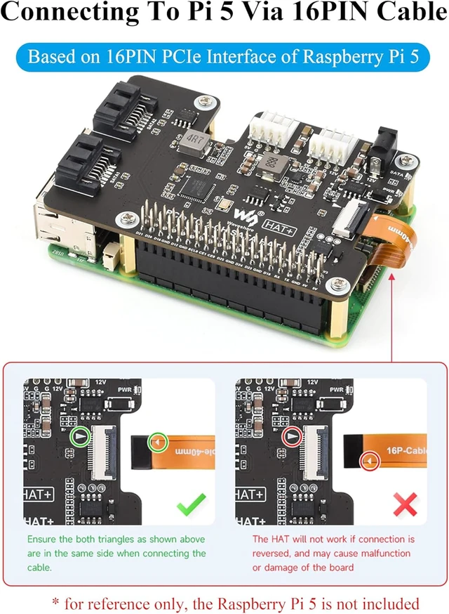 Alt view image 4 of 7 - PCIe to 2-CH SATA Adapter Compatible with Raspberry Pi 5,SATA 3.0, Onboard Dual LED Indicators and EEPROM, HAT + Standard, Driver-Free, Plug and Play