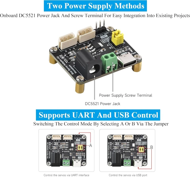 Alt view image 6 of 7 - 2PCS Serial Bus Servo Driver Board, Support Up to 253 ST/SC Series Serial Bus Servos, Servo Power Supply and Control Circuit, Support UART and USB Control for Raspberry Pi/Jetson Orin Nano/PC/ ESP32