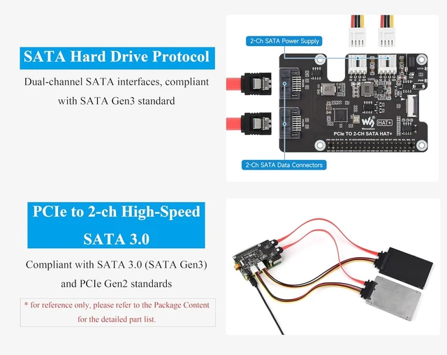 Alt view image 5 of 7 - PCIe to 2-CH SATA Adapter Compatible with Raspberry Pi 5,SATA 3.0, Onboard Dual LED Indicators and EEPROM, HAT + Standard, Driver-Free, Plug and Play