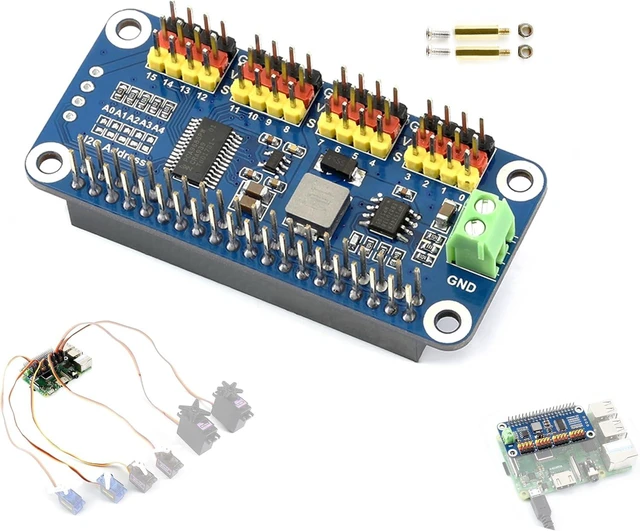 Main image of PWM Servo Motor Driver HAT Compatible with Raspberry Pi 5/4/3B+/ 3B Zero/Zero W/Zero WH and Jetson Nano, 16-Channel 12-bit I2C Interface Straight Pinheader
