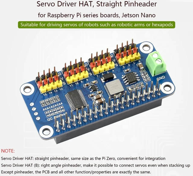 Alt view image 2 of 7 - PWM Servo Motor Driver HAT Compatible with Raspberry Pi 5/4/3B+/ 3B Zero/Zero W/Zero WH and Jetson Nano, 16-Channel 12-bit I2C Interface Straight Pinheader