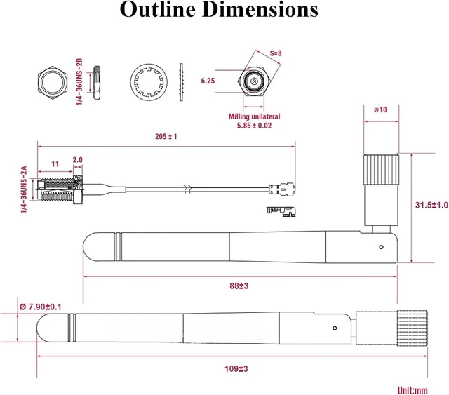 Alt view image 5 of 5 - Antenna Kit Compatible with Raspberry Pi Compute Module 5 (CM5) / Compute Module 4 (CM4), Supports 2.4G/5G W-i-F-i Frequency Band, SMA Male Central Pin, 2±0.5 dBi