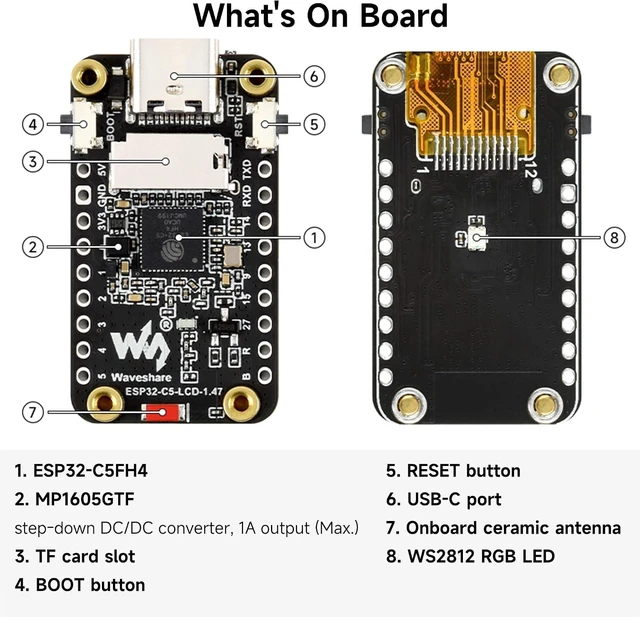 Alt view image 5 of 7 - ESP32-C5 1.47inch LCD Display Dev Board, 172 x 320, with Solder Header