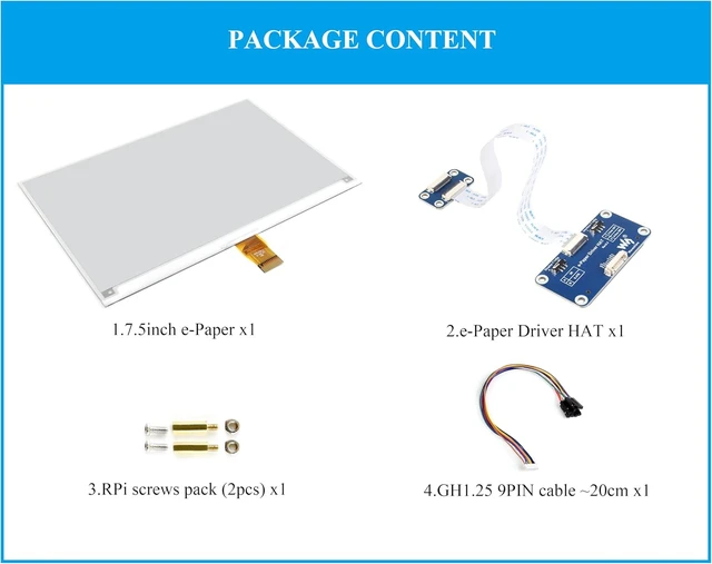 Alt view image 2 of 7 - 7.5inch e-Paper HAT Compatible with Raspberry Pi 5/4B/3B+/Zero/Zero W/Zero 2W/Pico/Pico W/Pico 2/Pico 2W/Jetson Nano, 800×480 Resolution 7.5inch E-Ink Display HAT, SPI Interface,Black White Two-Color