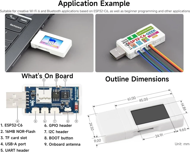 Alt view image 4 of 7 - ESP32-C6 Geek Development Board, Based on ESP32-C6, Support 2.4GHz Wi-Fi 6 and BLE 5, Integrated 16MB Flash, with 1.14inch IPS LCD 240 × 135 Resolution 65K Color, USB-AI2C/UART/GPIO Header, etc.