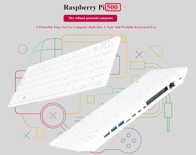 Alt view image 2 of 7 - Pi 500 Portable Keyboard Computer Compatible with Raspberry Pi 500, Same Quad-Core 64-bit Arm Processor, Support WiFi/Bluetooth, Comes with Official 32GB Micro SD Card (6 Items)