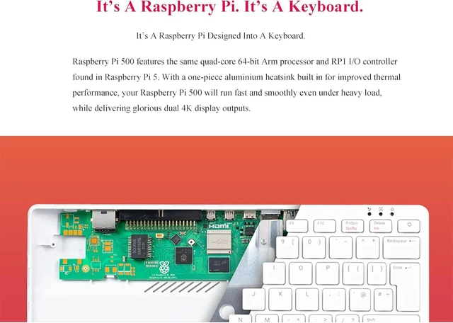 Alt view image 3 of 7 - Pi 500 Portable Keyboard Computer Compatible with Raspberry Pi 500, Same Quad-Core 64-bit Arm Processor, Support WiFi/Bluetooth, Comes with Official 32GB Micro SD Card (6 Items)