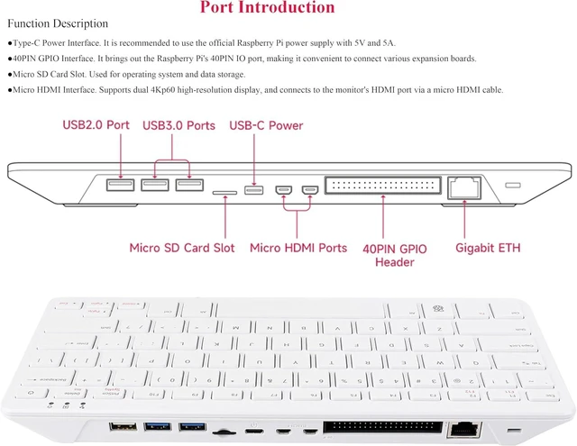 Alt view image 4 of 7 - Pi 500 Portable Keyboard Computer Compatible with Raspberry Pi 500, Same Quad-Core 64-bit Arm Processor, Support WiFi/Bluetooth, Comes with Official 32GB Micro SD Card (6 Items)