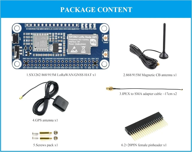 Alt view image 2 of 7 - SX1262 LoRaWAN/GNSS HAT SX1262 RF Chip LoRa Module Expansion Board for Raspberry Pi 5/4B/3B+/Pi3B/Pi Zero W WH/Zero 2W, with Magnetic CB Antenna, Suitable for Sub-GHz Band Network, with GNSS Antenna