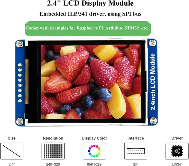 Alt view image 2 of 7 - 2.4inch LCD Display Module 240x320 Resolution 65K RGB Colors Embedded ILI9341 Driver SPI Interface, TFT Display Screen Compatible with Raspberry Pi 5 Pi 4B 3B+ 3B Pi Zero W WH Zero 2W/Ard/STM32