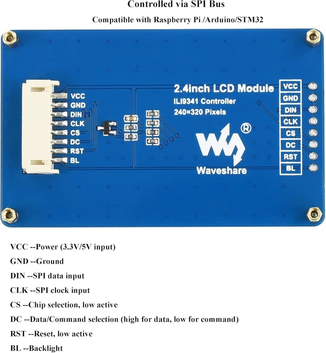 Alt view image 3 of 7 - 2.4inch LCD Display Module 240x320 Resolution 65K RGB Colors Embedded ILI9341 Driver SPI Interface, TFT Display Screen Compatible with Raspberry Pi 5 Pi 4B 3B+ 3B Pi Zero W WH Zero 2W/Ard/STM32