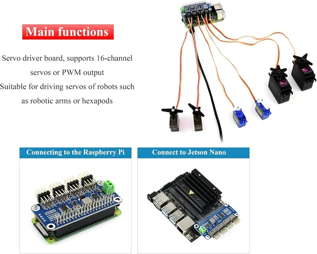 Alt view image 3 of 7 - Servo Driver HAT Compatible with Raspberry Pi 5/4/3B+/3B/Zero/Zero W/Zero 2W and Jetson Nano,16-Channel 12-Bit I2C, Suitable for Robotic Arms or Hexapods Robots Driving Servos, Bent PinHeader
