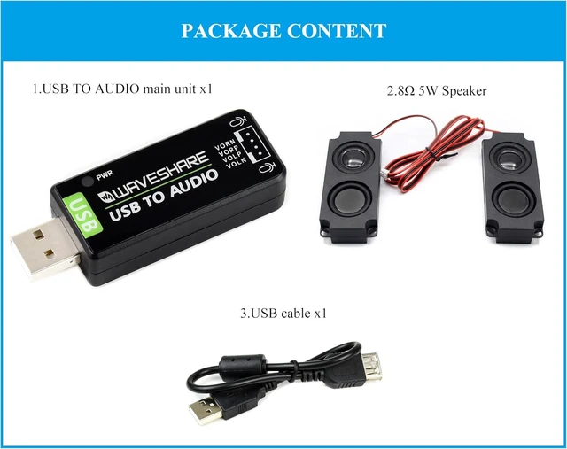 Alt view image 2 of 7 - USB Audio Module USB Sound Card External Audio Converter Compatible with Raspberry Pi/Jetson Nano, Support Recording and Playback, Stereo Codec, Plug and Play, Comes with 8 5W Speaker