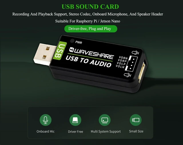 Alt view image 3 of 7 - USB Audio Module USB Sound Card External Audio Converter Compatible with Raspberry Pi/Jetson Nano, Support Recording and Playback, Stereo Codec, Plug and Play, Comes with 8 5W Speaker