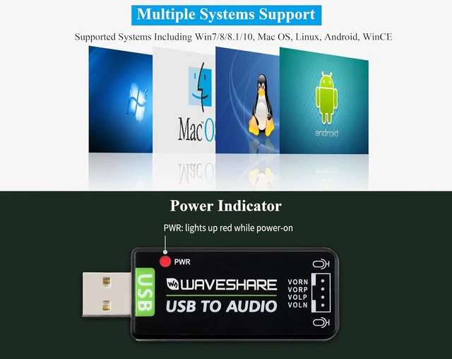 Alt view image 5 of 7 - USB Audio Module USB Sound Card External Audio Converter Compatible with Raspberry Pi/Jetson Nano, Support Recording and Playback, Stereo Codec, Plug and Play, Comes with 8 5W Speaker