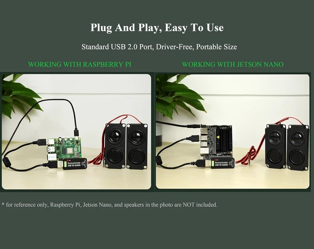 Alt view image 7 of 7 - USB Audio Module USB Sound Card External Audio Converter Compatible with Raspberry Pi/Jetson Nano, Support Recording and Playback, Stereo Codec, Plug and Play, Comes with 8 5W Speaker