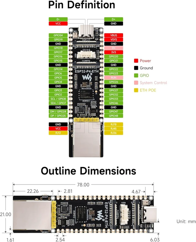 Alt view image 7 of 7 - ESP32-P4 PoE ETH AI Development Board, ESP32-P4 Chip, with PoE Module