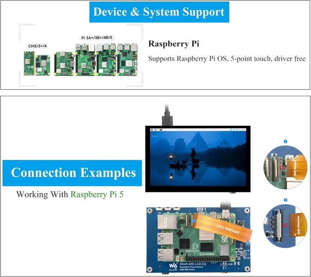 Alt view image 3 of 7 - 5inch DSI LCD 5-Point Capacitive Touch Screen Monitor for Raspberry Pi Pi5/4B/3B+/3B/3A+/CM4/CM3+/CM3, 1024 x 600 Resolution IPS Display Screen, DSI Interface, 178° Viewing Angle, No Driver Required
