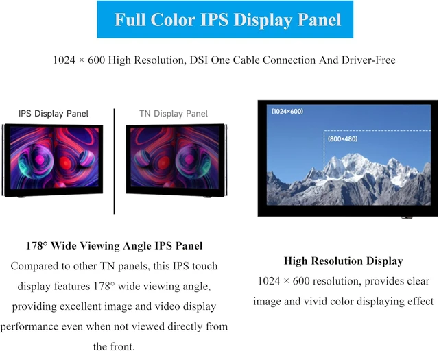 Alt view image 5 of 7 - 5inch DSI LCD 5-Point Capacitive Touch Screen Monitor for Raspberry Pi Pi5/4B/3B+/3B/3A+/CM4/CM3+/CM3, 1024 x 600 Resolution IPS Display Screen, DSI Interface, 178° Viewing Angle, No Driver Required