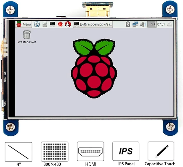 Alt view image 2 of 7 - waveshare 4 inch HDMI LCD IPS Display 800x480 Resolution Resistive Touch Screen HDMI Interface for Raspberry Pi 4B/3B+/3B/2B/B+/A+/Zero W,Support Raspbian/Ubuntu/Kali/Retropie