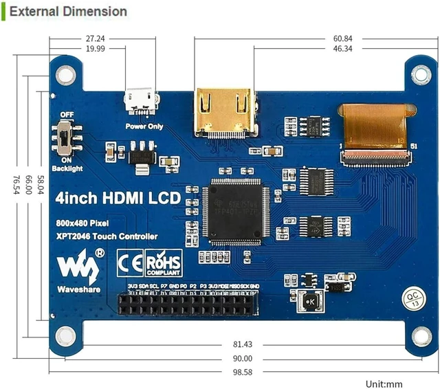 Alt view image 6 of 7 - waveshare 4 inch HDMI LCD IPS Display 800x480 Resolution Resistive Touch Screen HDMI Interface for Raspberry Pi 4B/3B+/3B/2B/B+/A+/Zero W,Support Raspbian/Ubuntu/Kali/Retropie