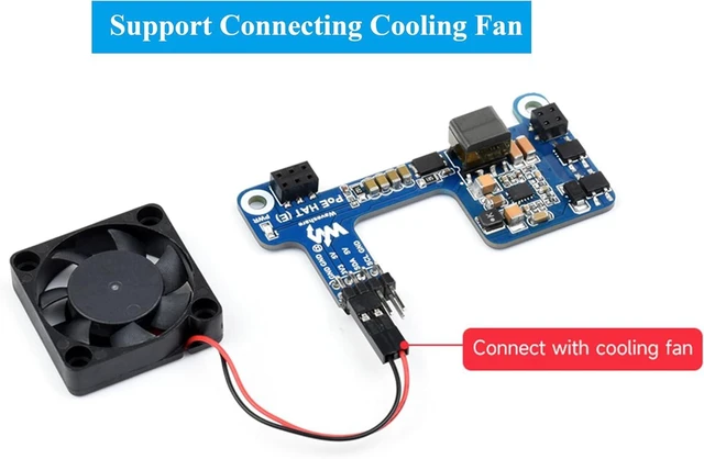 Alt view image 5 of 7 - Waveshare PoE HAT for Raspberry Pi 4B/3B+, Power Over Ethernet (PoE) Support 802.3af, Compatible with Official Case, Supports Cooling Fan