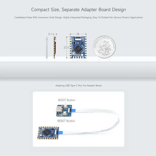 Alt view image 5 of 7 - Waveshare RP2040-Tiny Development Board, Raspberry Pi Microcontroller Development Board, Based On Official RP2040 Dual Core Processor, with USB Port Adapter