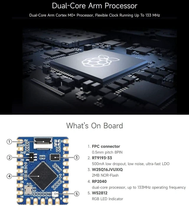 Alt view image 6 of 7 - Waveshare RP2040-Tiny Development Board, Raspberry Pi Microcontroller Development Board, Based On Official RP2040 Dual Core Processor, with USB Port Adapter