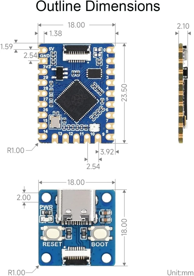Alt view image 7 of 7 - Waveshare RP2040-Tiny Kit Based on Raspberry Pi MCU RP2040, Dual-Core Arm Processor, 20×Multi-Function GPIO Pins, Adapting USB-C Port via Adapter Board
