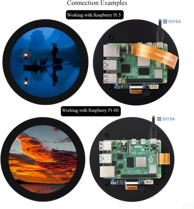 Alt view image 3 of 7 - Waveshare 4inch DSI Round Touch Display 720 × 720 Resolution, 10-Point Capacitive Touch IPS Display Screen Compatible with Raspberry Pi 5/Pi 4B/3B+/3A+, Compute Module 4/Compute Module 3+/CM3