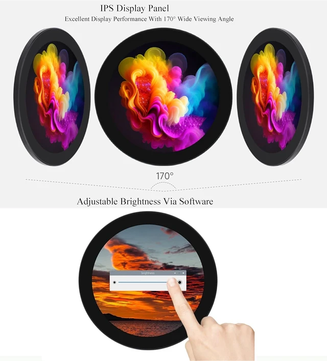 Alt view image 4 of 7 - Waveshare 4inch DSI Round Touch Display 720 × 720 Resolution, 10-Point Capacitive Touch IPS Display Screen Compatible with Raspberry Pi 5/Pi 4B/3B+/3A+, Compute Module 4/Compute Module 3+/CM3