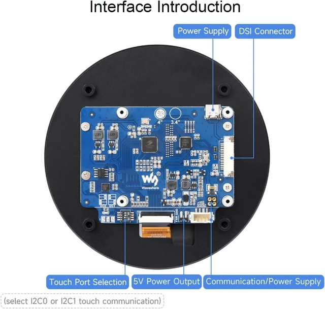 Alt view image 6 of 7 - Waveshare 4inch DSI Round Touch Display 720 × 720 Resolution, 10-Point Capacitive Touch IPS Display Screen Compatible with Raspberry Pi 5/Pi 4B/3B+/3A+, Compute Module 4/Compute Module 3+/CM3