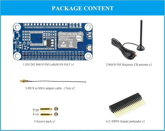 Alt view image 2 of 7 - SX1262 868/915M LoRaWAN HAT SX1262 RF Chip LoRa Module Expansion Board Compatible withRaspberry Pi 5/4B/3B+/Pi3B/Pi Zero W WH/Zero 2W, with Magnetic CB Antenna, Suitable for Sub-GHz Band Network