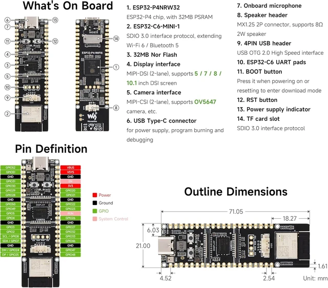 Alt view image 4 of 7 - ESP32-P4-WIFI6 High-Performance Development Board, Based On ESP32-P4 and ESP32-C6, Supports Wi-Fi 6 and Bluetooth 5 / BLE, Rich Human-Machine Interfaces, Supports AI Speech Interaction
