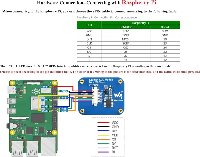 Alt view image 5 of 7 - 1.69inch LCD Display Module, 240×280 Resolution IPS Screen Display 262K Display Color ST7789V2 Driver chip SPI Interface, for Raspberry Pi, Arduino, STM32, etc.