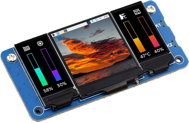 Main image of waveshare Triple LCD HAT for Raspberry Pi, Onboard 1.3inch IPS LCD 240×240 Resolution Main Screen and Dual 0.96inch IPS 160×80 Resolution LCD Secondary Screens, SPI Interface
