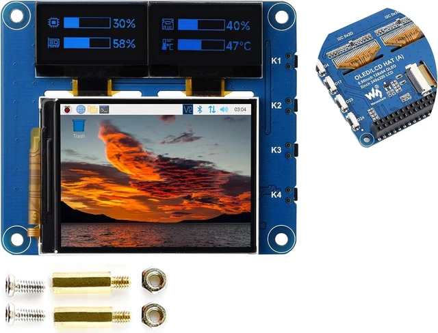 Main image of OLED/LCD HAT for Raspberry Pi 4B/3B+/3B/2B/ Pi Zero/Zero W/Zero WH/Raspberry Pi Zero 2W, Onboard 2inch IPS LCD Main Screen SPI Interface and Dual 0.96inch Blue OLED Secondary Screen I2C Interface