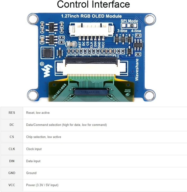 Alt view image 3 of 7 - 1.27inch RGB OLED Display Module 128×96 Resolution Screen, 262K RGB Colors SPI Interface 3.3V / 5V Operating Voltage, for Ardu/Raspberry Pi/STM32
