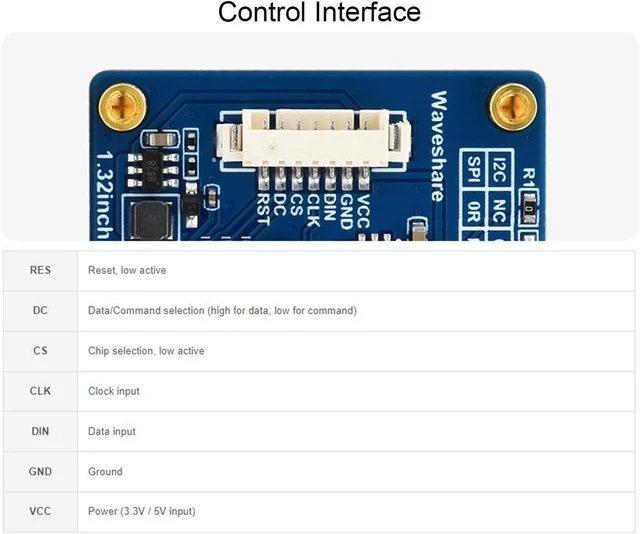 Alt view image 3 of 7 - waveshare 1.32inch OLED Display Module 128×96 Resolution Screen, 16 Gray Scale 3.3V / 5V Operating Voltage SPI / I2C Communication, for Ardui/Raspberry Pi/STM32, etc.