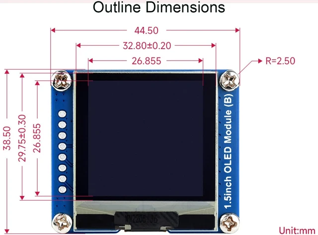 Alt view image 7 of 7 - waveshare 1.5inch OLED Display Module for Raspberry Pi/for Arduino/STM32, 128×128 Resolution Black/White Two Display Colors OLED with SH1107 Driver, SPI / I2C Communication