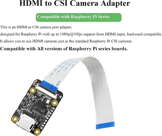 Alt view image 2 of 7 - HDMI to CSI Camera Adapter, Support from HDMI Input up to 1080p 30fps, Compatible with Raspberry Pi 4 Model B/3B+/3B/2B/3A+/Pi Zero/Zero W/WH/Pi Zero 2W, Raspberry Pi CSI Cameras