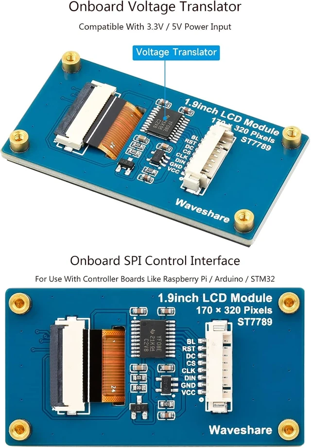 Alt view image 4 of 7 - 1.9inch LCD Display Module 170×320 Resolution Screen, 262K RGB Display Color SPI Interface ST7789V2 Driver, Compatible with Arduino/Raspberry Pi / STM32, etc