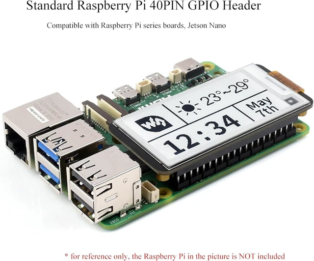 Alt view image 4 of 7 - 2.13inch E-Paper HAT+ for Raspberry Pi 5/ 4B/3B+/3B/2B/A+/Zero W/WH/Zero 2 W/Jetson Nano, E-Ink Display HAT+ Standard 250x122 Pixel SPI Interface with Pwnagotchi Tutorial Support Partial Refresh