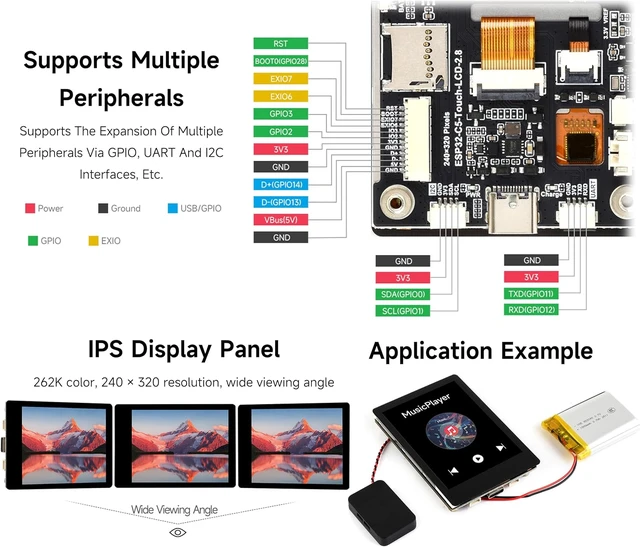 Alt view image 6 of 7 - ESP32-C5 2.8inch IPS Cap Touch Screen Development Board, 240 × 320 Pixels