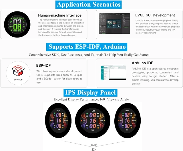 Alt view image 5 of 7 - ESP32-S3 2.8inch Round Display Development Board Development Board, 480x480 Resolution IPS Display, 32-bit LX7 Dual-Core Processor, ESP32 with Display, Supports WFi & BLE