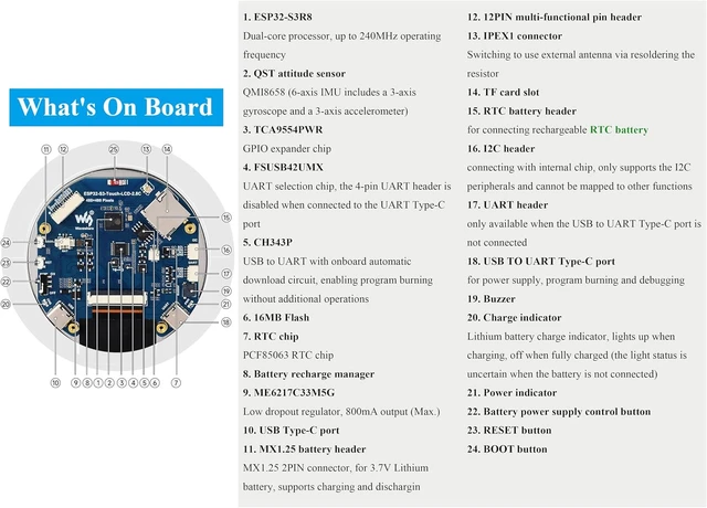 Alt view image 6 of 7 - ESP32-S3 2.8inch Round Display Development Board Development Board, 480x480 Resolution IPS Display, 32-bit LX7 Dual-Core Processor, ESP32 with Display, Supports WFi & BLE