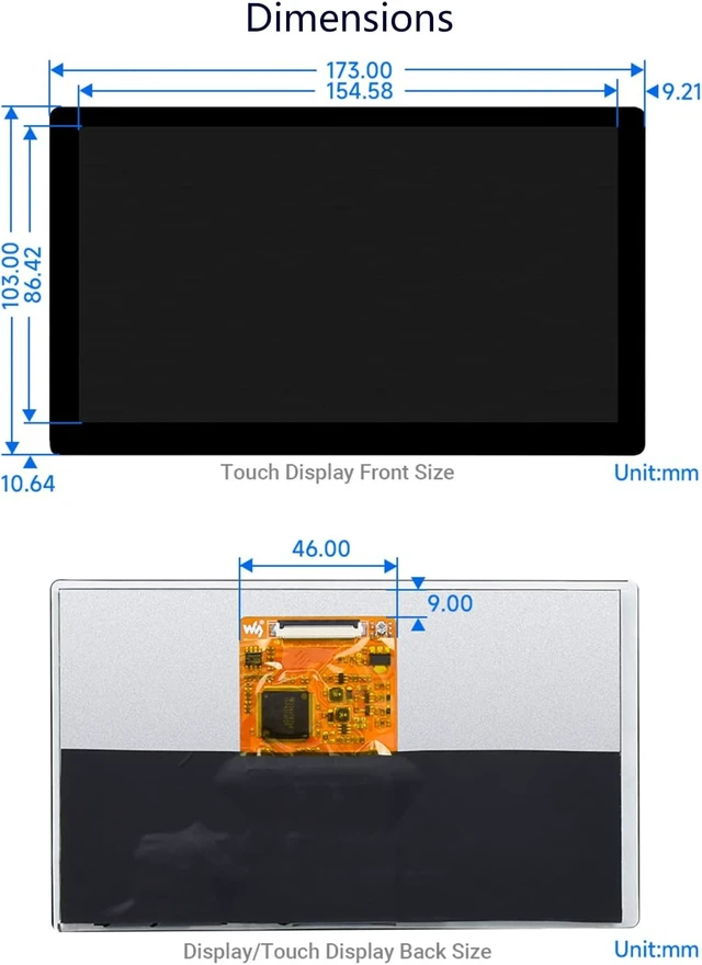 Alt view image 7 of 7 - waveshare 7inch QLED Touch Capacitive Display 1024x600 Pixel, Integrated Thin and Light LCD with Adapter Board, for Raspberry Pi/Jetson Nano/Windows/PC, Support Windows/Linux/Android